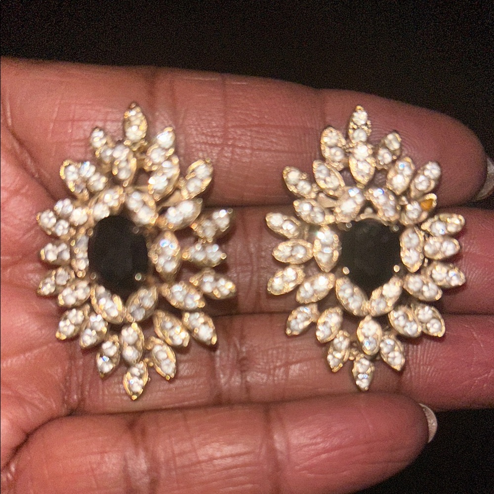 Vintage Gold and Black Floral Earrings
